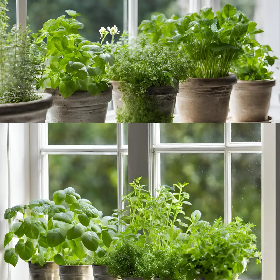 Herbs on a windowsill