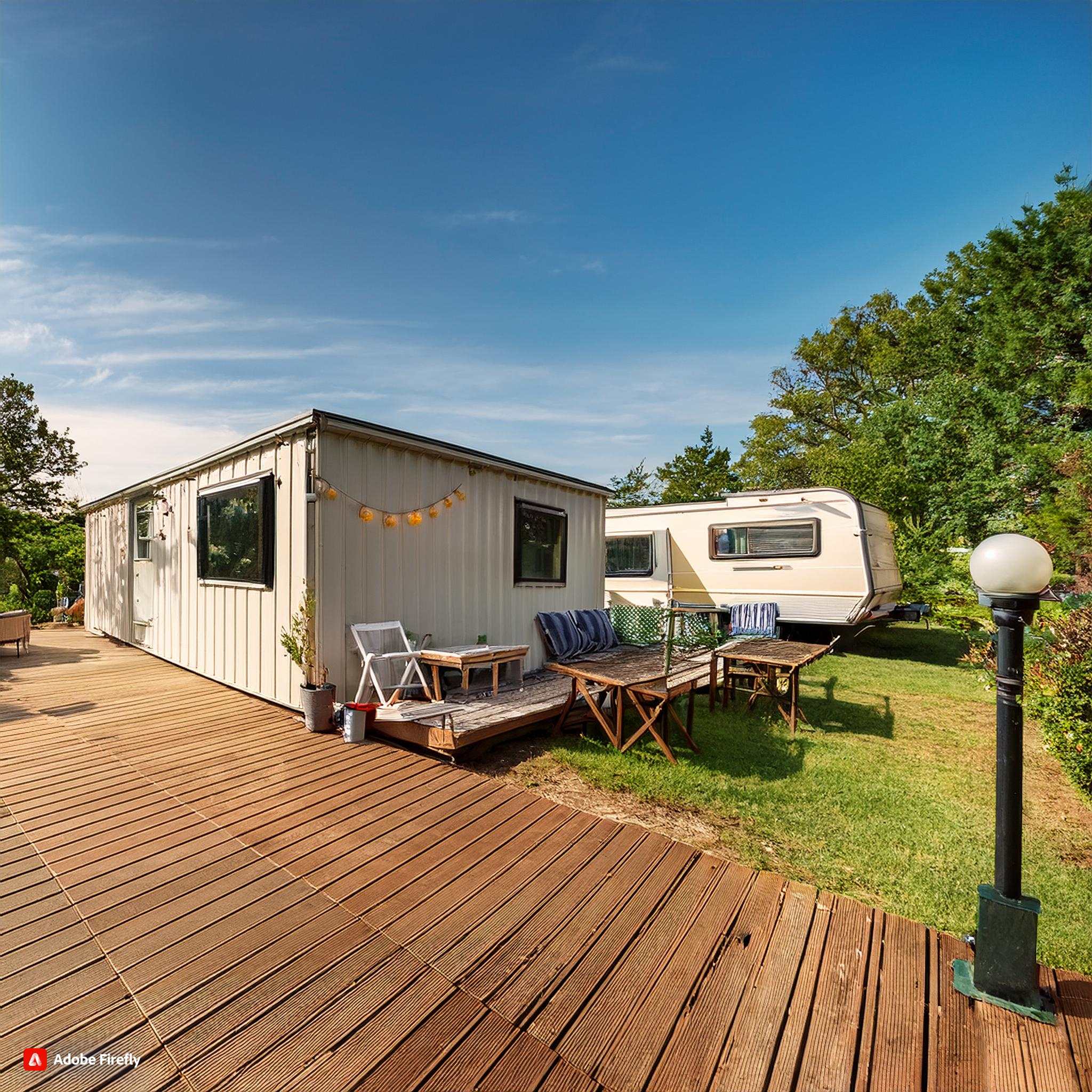 Mobile Home Landscaping Ideas: A deck in front of a mobile home