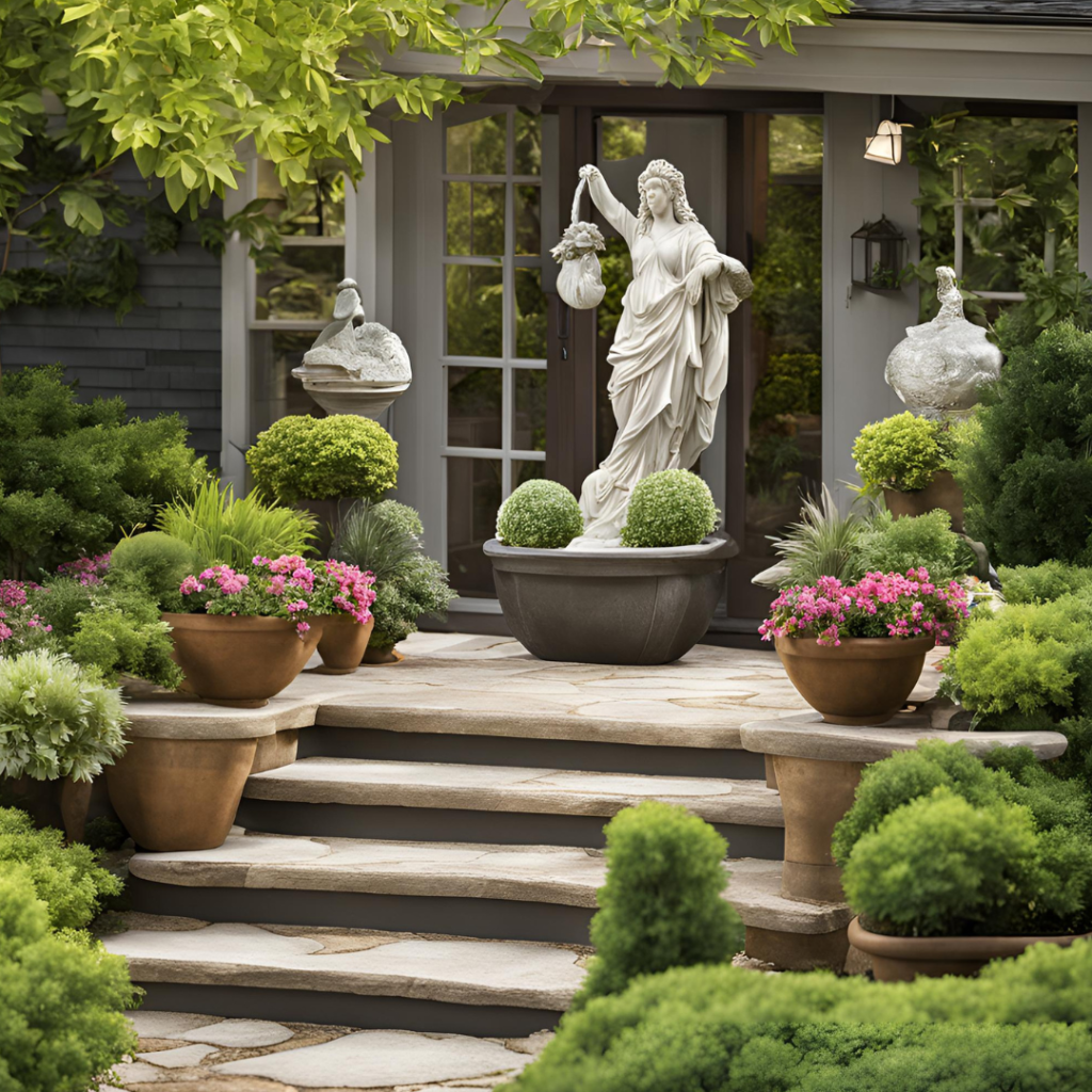 A sculpture in front of a house