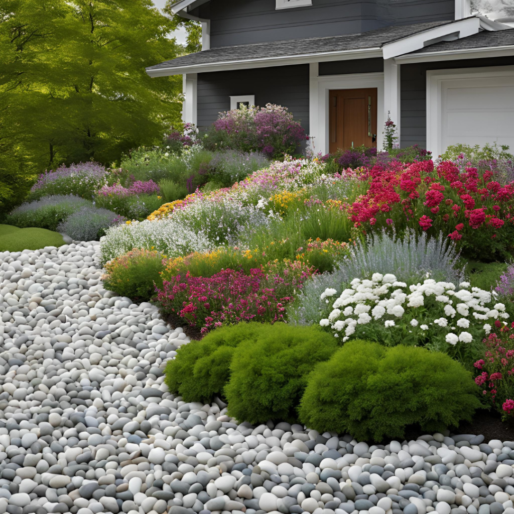 Layered planting of shrub flowers