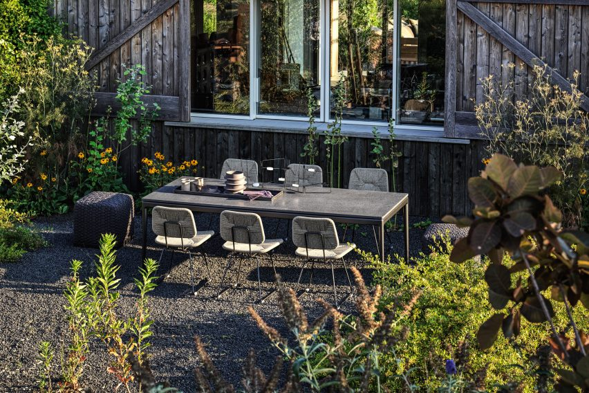 A an outdoor dining area at the backyard